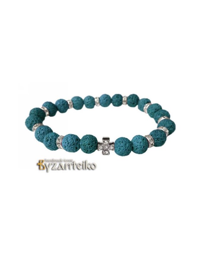 Bracelet with Lava stones and cross motif