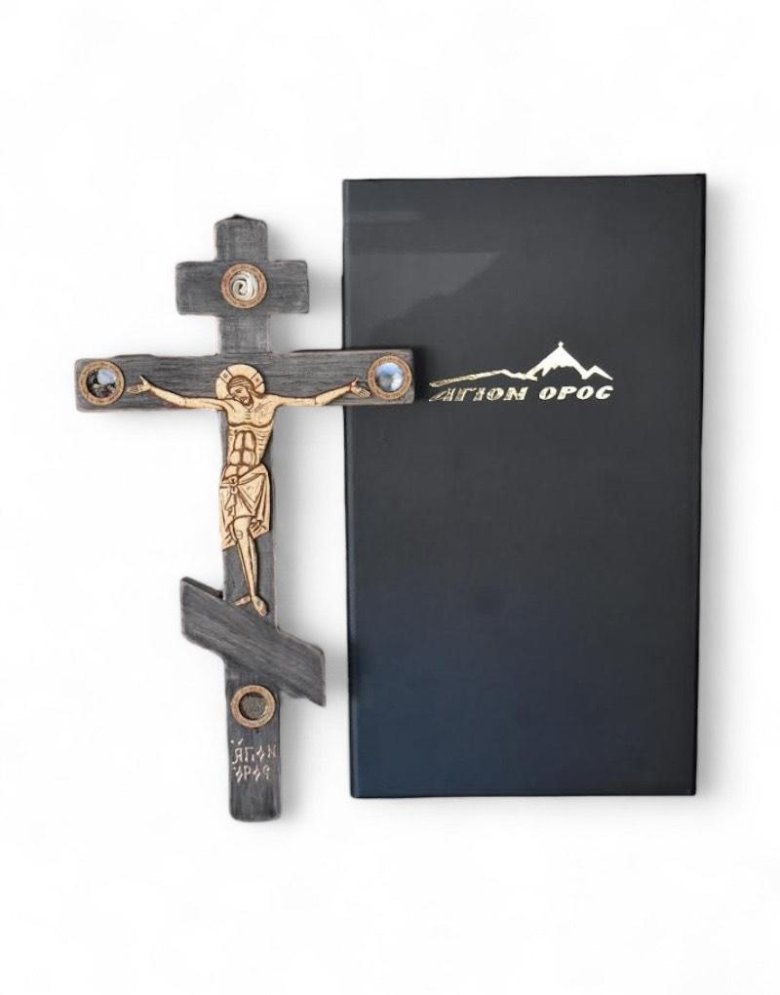 Wooden Cross with Holy Items - Handcrafted on Mount Athos