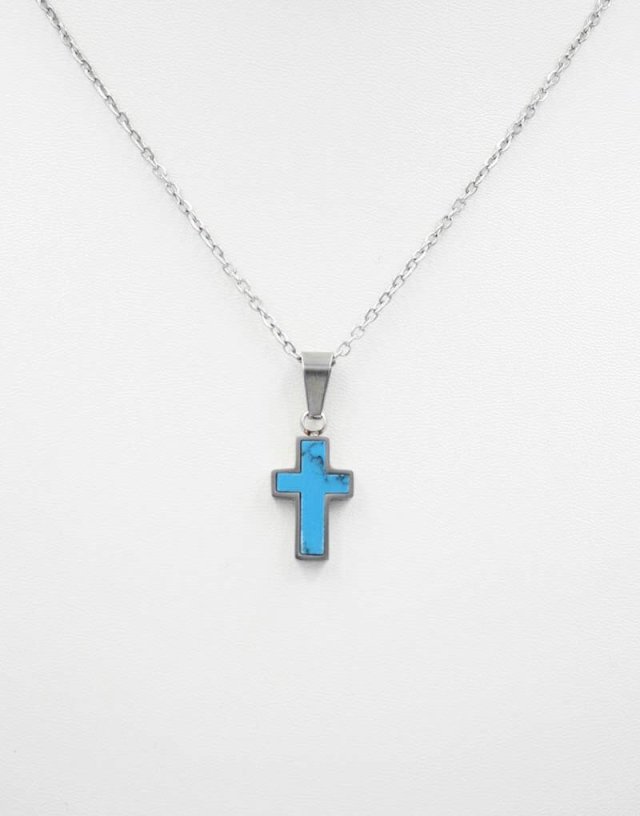 Neck Cross Steel With Turquoise Motif