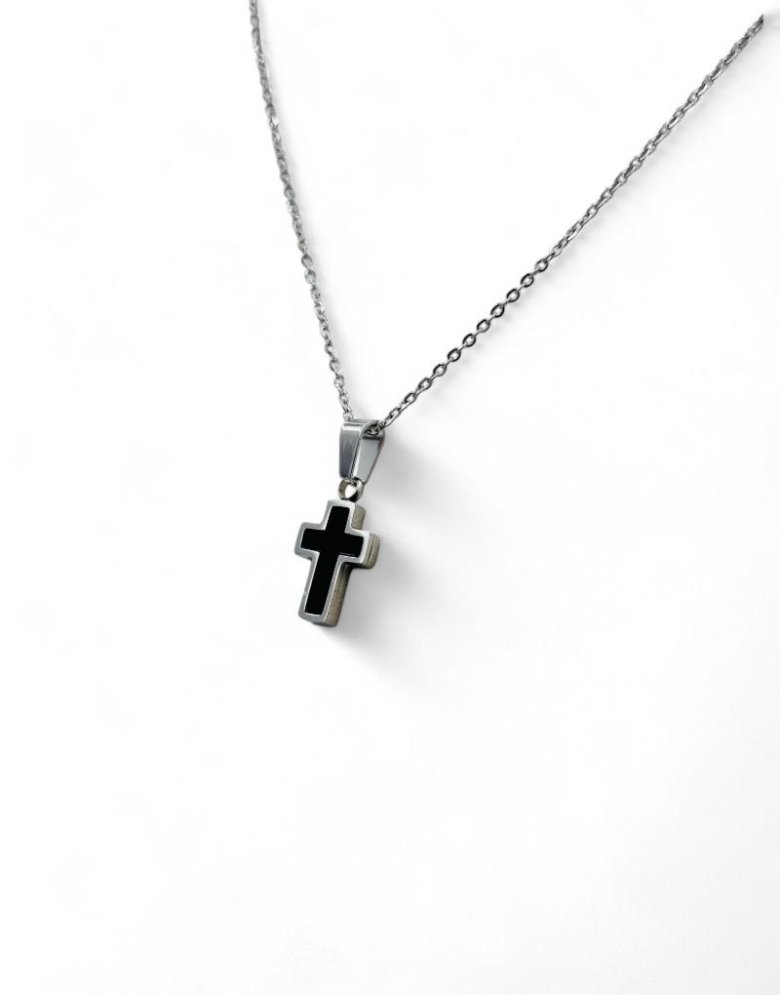 Neck Cross Steel With Black Motif